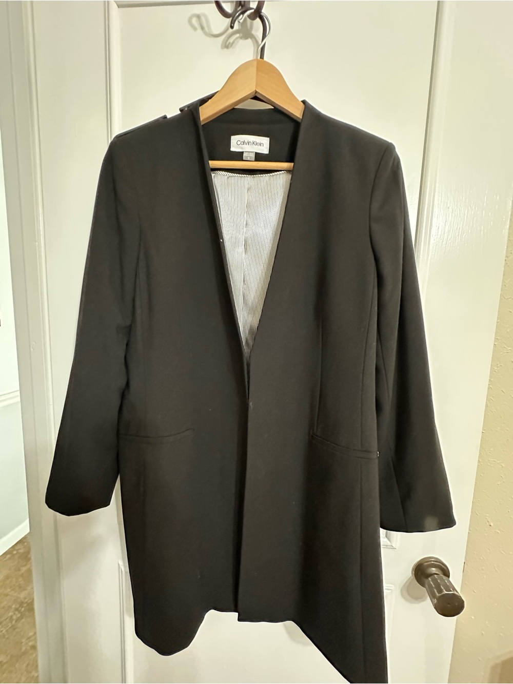 Calvin Klein Long Black Open-Front Blazer Jacket Filly Lined size 16